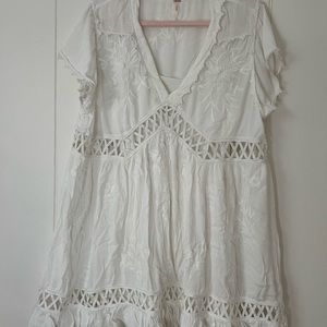 Free People White Embroidered Dress L